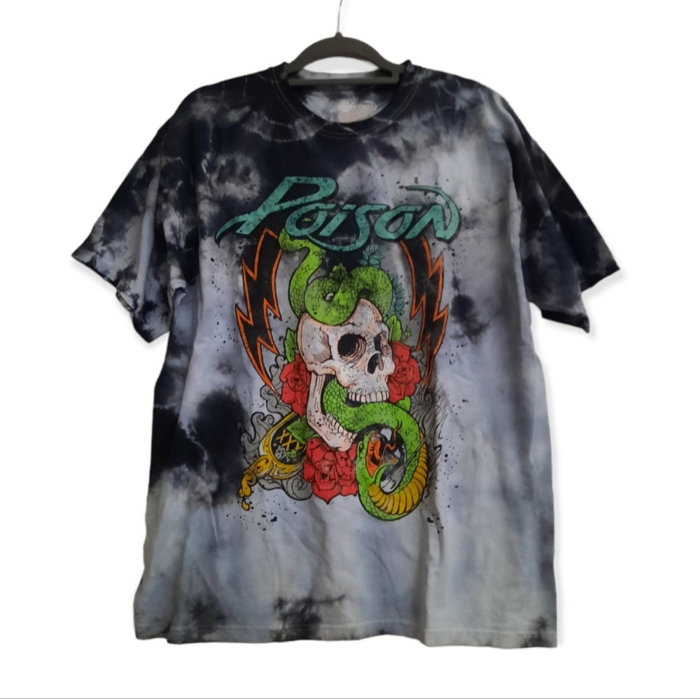 Retro 80s Poison Skull Snake Black Gray Tie Dye Throwback T-shirt XL